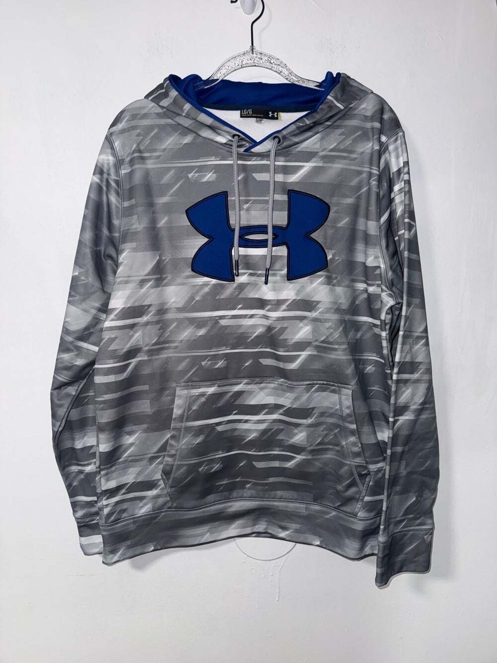 Under Armour Storm Graphic Logo Gray Blue Camo Loose Fit Hoodie Sweatshirt Men's